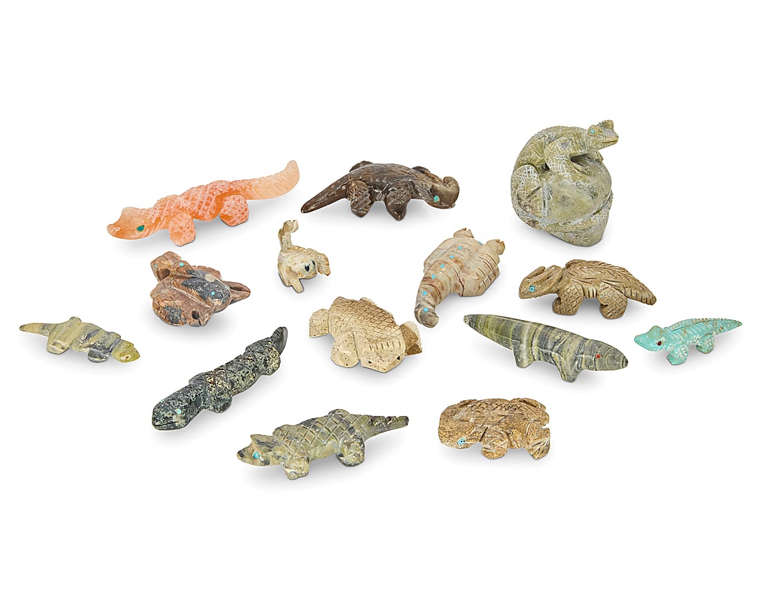 A group of fourteen Zuni carved reptile and scorpion fetishes (1 of 1)