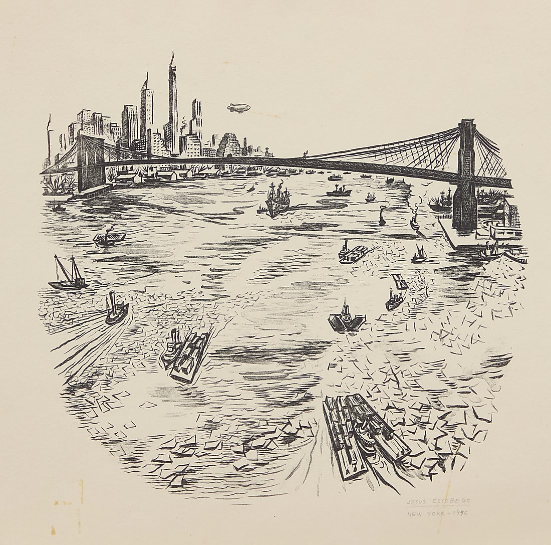 Jesus Escobedo (1918-1978, Mexican), Untitled, from "New York Series," 1946: Jesus Escobedo (1918-1978, Mexican) Untitled, from "New York Series," 1946 Lithograph on paper From the edition of unknown size Signed, dated, and inscribed in pencil in the lower margin, at right: