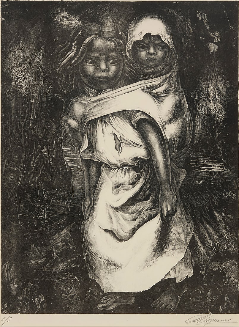 David Alfaro Siqueiros (1896-1974, Mexican), "Child Mother (Nina Madre)," 1956: David Alfaro Siqueiros (1896-1974, Mexican) "Child Mother (Nina Madre)," 1956 Lithograph on paper Edition: E/E Signed and numbered in pencil in the lower margin: DA Siqueiros Image: 30.25" H x 23" W;