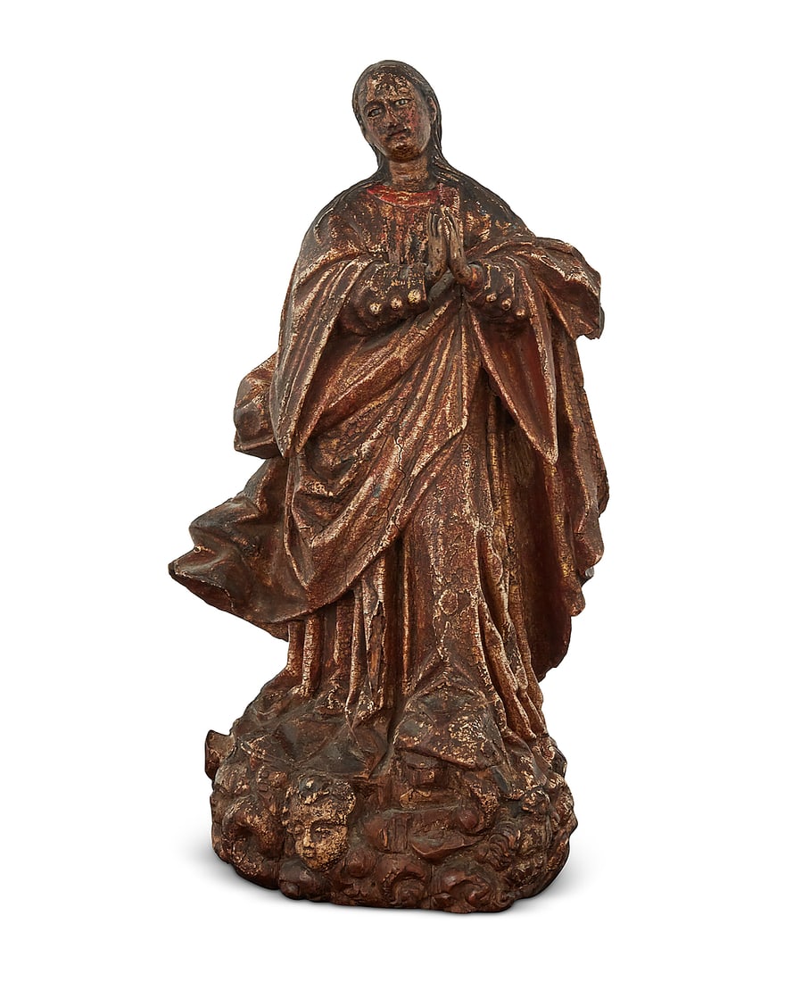 A Spanish Colonial polychrome carved wood santo bulto (1 of 5)