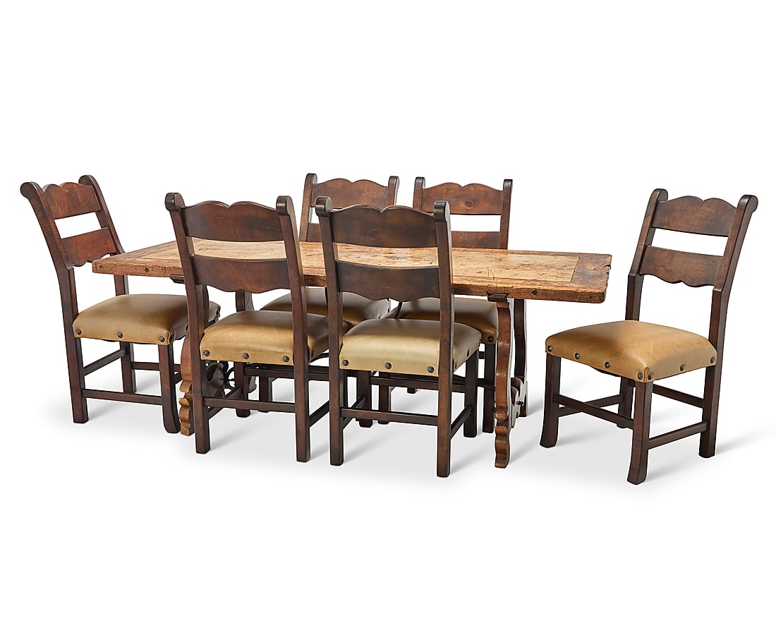 A Spanish Baroque-style fratino table and six side chairs (1 of 20)
