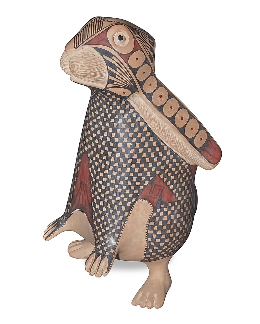 Nicolas Ortiz Jr. (b. 1992, Mata Ortiz), A polychrome pottery rabbit effigy vase, early 21st century (1 of 7)