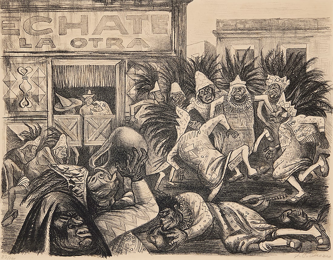 Jose Clemente Orozco (1883-1949, Mexican), "Pulqueria (Echate la Otra)," circa 1928: Jose Clemente Orozco (1883-1949, Mexican) "Pulqueria (Echate la Otra)," circa 1928 Lithograph on paper laid to paperboard Edition: 83/100 Signed and numbered in pencil in the lower margin: J.C. Orozco