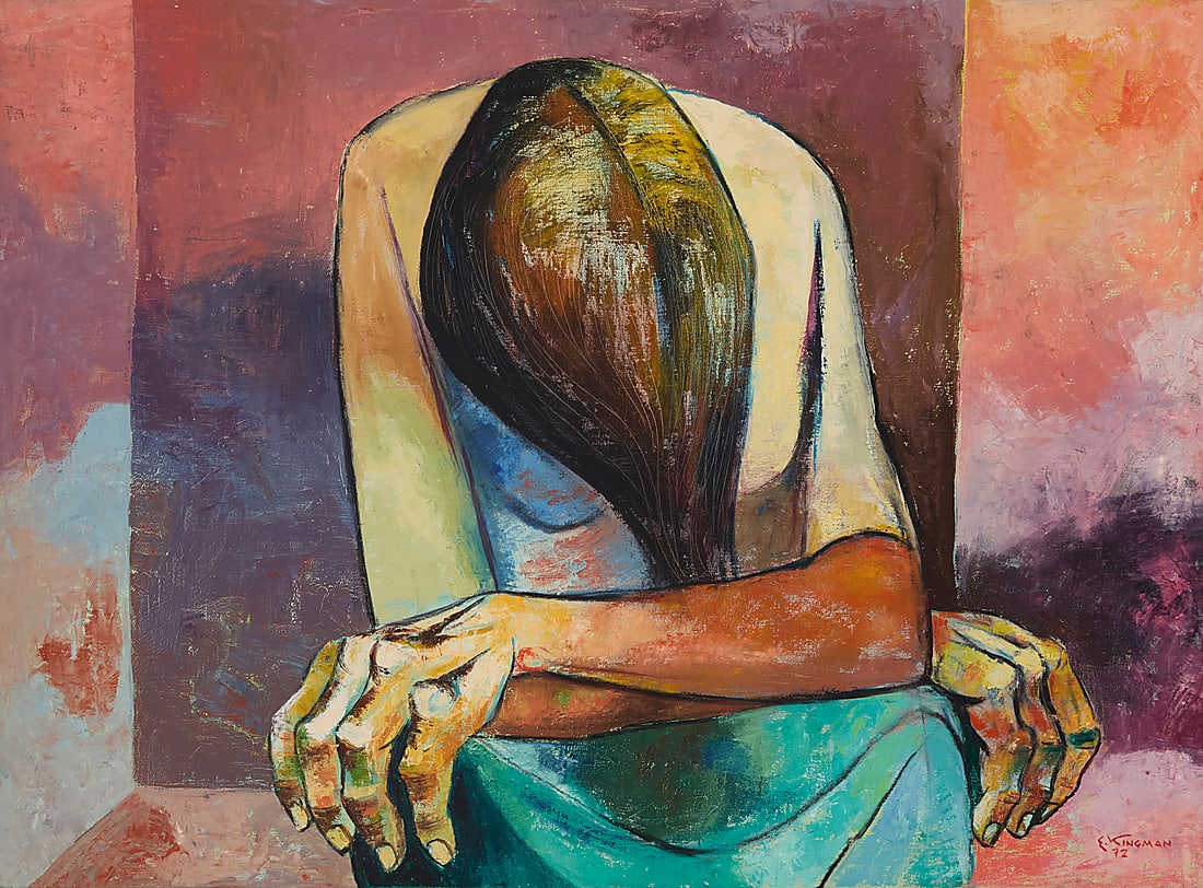 Eduardo Kingman (1913-1994, Ecuadorian), A seated woman with her head down, 1972 (1 of 5)