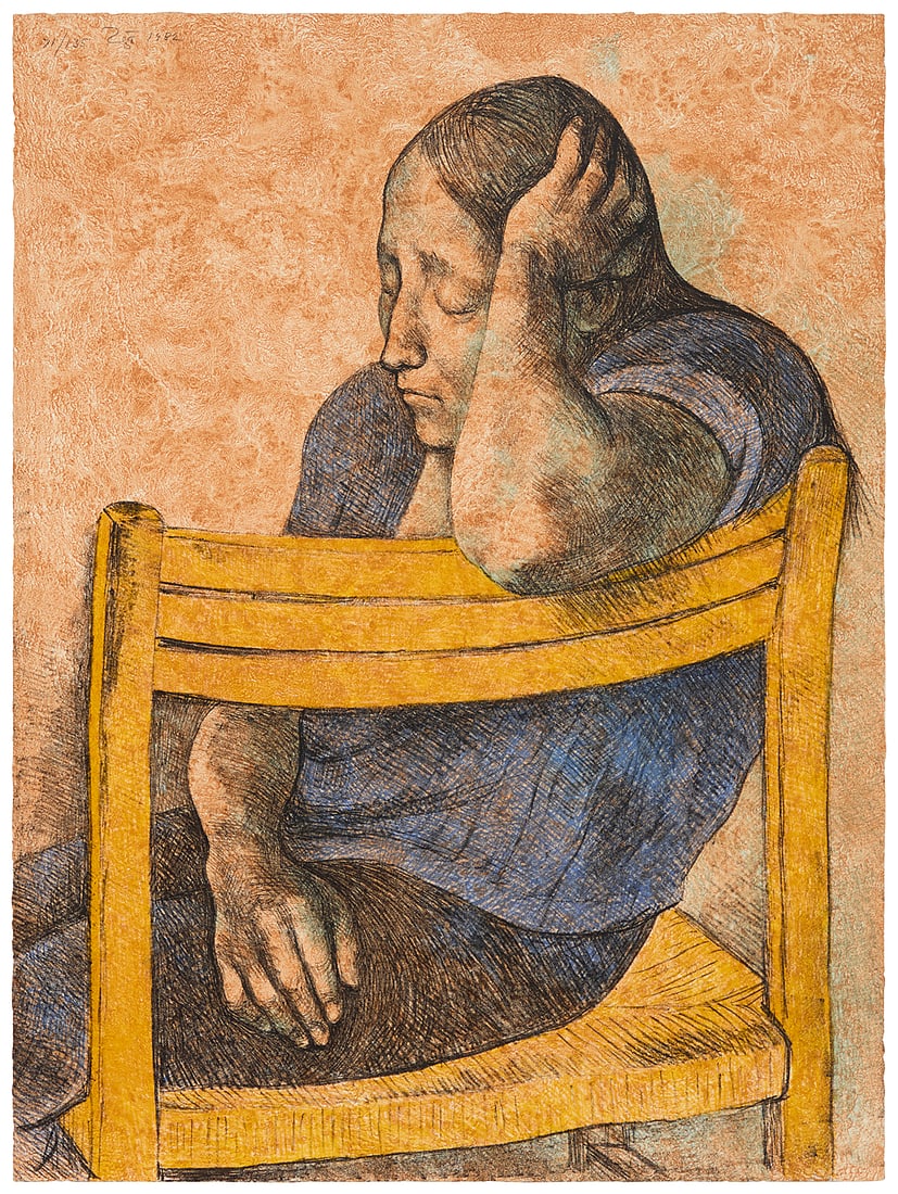 Francisco Zuniga (1912-1998, Mexican), "Muchacha en una Silla," 1982: Francisco Zuniga (1912-1998, Mexican) "Muchacha en una Silla," 1982 Lithograph in colors on wove paper Edition: 71/135 (aside from 15 Artist's Proofs) Signed, dated, and numbered: Zga; with the printe