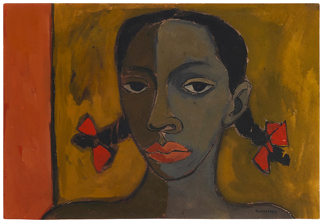 Oswaldo Guayasamin (1919-1999, Ecuadorian), "Cabeza de Nina Negra": Oswaldo Guayasamin (1919-1999, Ecuadorian) "Cabeza de Nina Negra" Gouache on paper laid to board Signed lower right: Guayasamin; titled by repute 14.5" H x 19.625" W Other notes: Oswaldo Guayasa