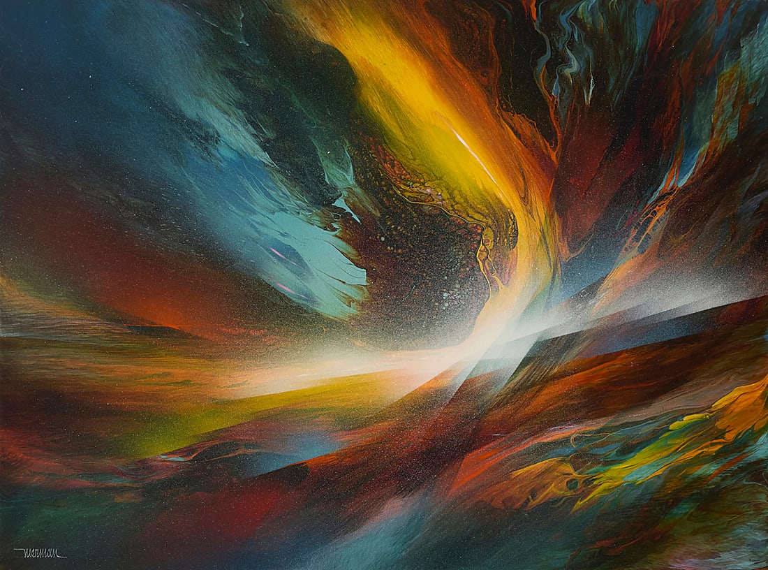 Leonardo Nierman (1932-2023, Mexican), "Tempest": Leonardo Nierman (1932-2023, Mexican) "Tempest" Acrylic on Masonite Signed lower left: Nierman; titled verso 23.5" H x 31.5" W