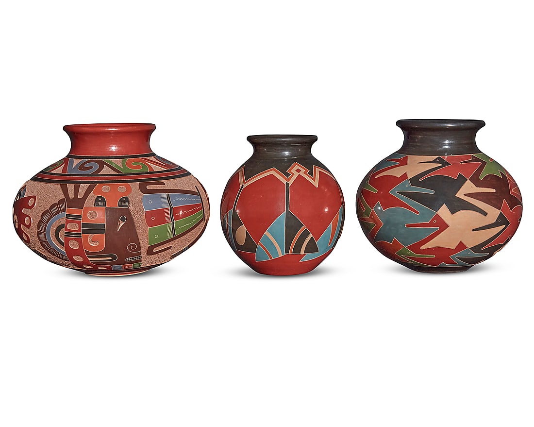 Three Nicaraguan polychrome pottery ollas (1 of 11)