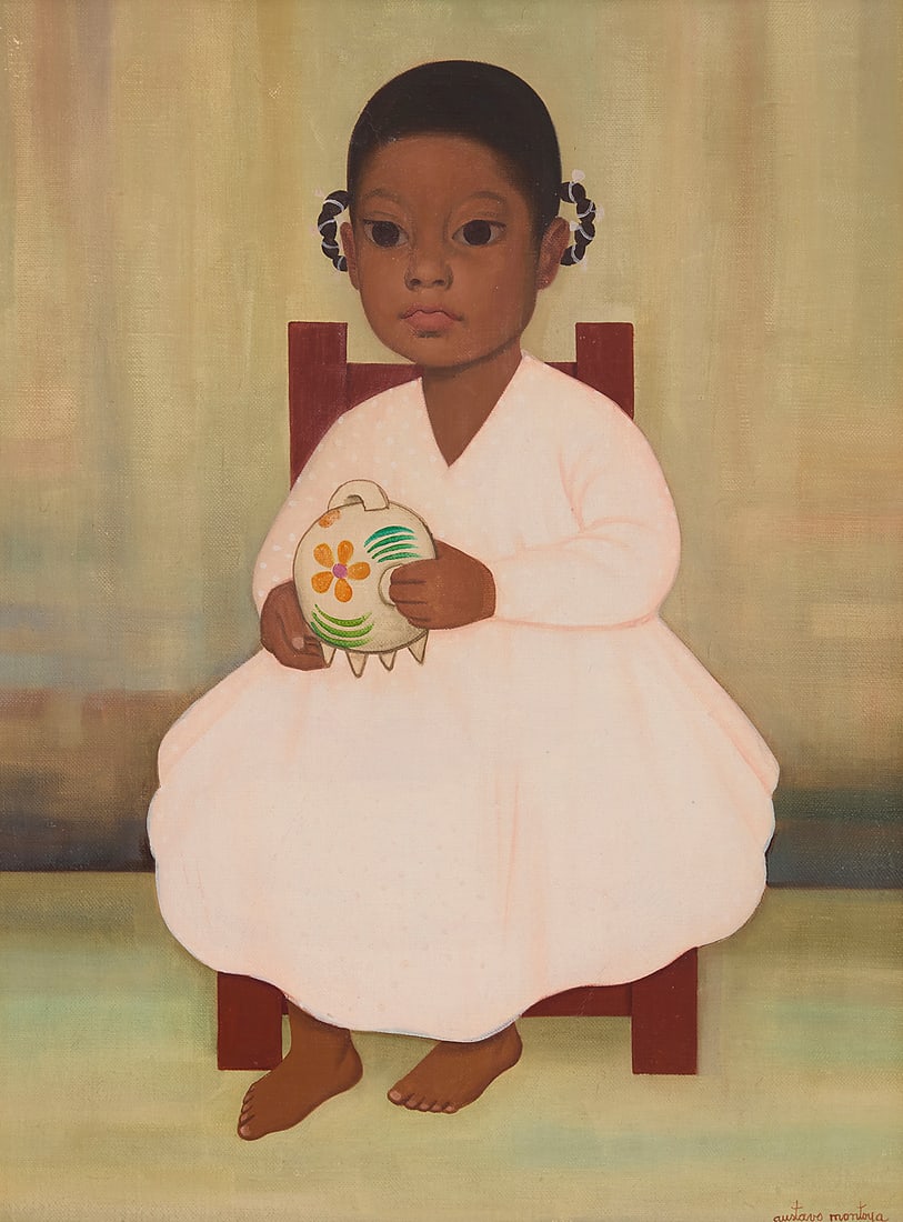 Gustavo Montoya (1905-2003, Mexican), "Nina con Cochinito" from the series "Ninos Mexicanos," 1967 (1 of 5)