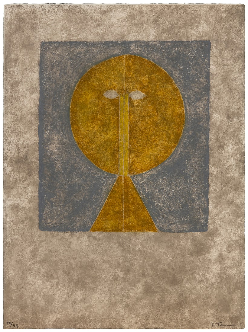 Rufino Tamayo (1899-1991, Mexican) Mexican), "Cabeza en la Ventana" (Head at the Window), 1984: Rufino Tamayo ((1899-1991, Mexican) Mexican) "Cabeza en la Ventana" (Head at the Window), 1984 Aquatint in colors on Guarro paper Edition: 54/99 (there were also 15 artists proofs numbered in Roman nu