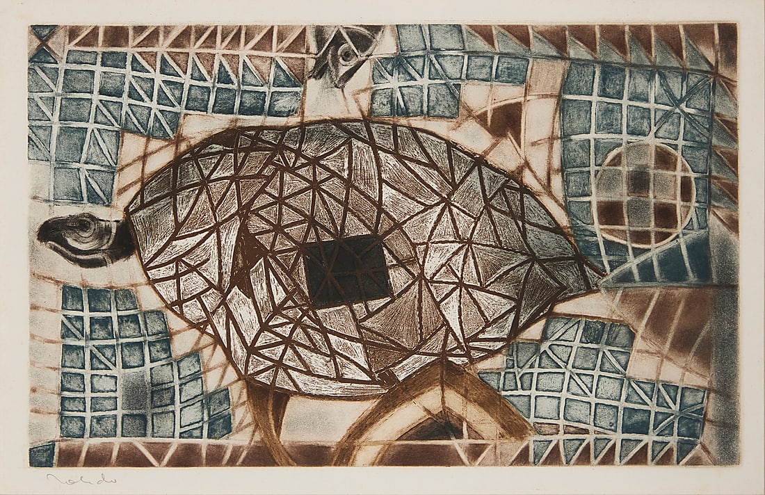 Francisco Toledo (1940-2019, Mexican), "La Tortuga," 1982: Francisco Toledo (1940-2019, Mexican) "La Tortuga," 1982 Aquatint, engraving, etching, and drypoint in colors on BFK Rives paper A Prueba de artista (Artist's proof aside from the edition of 20) Signe