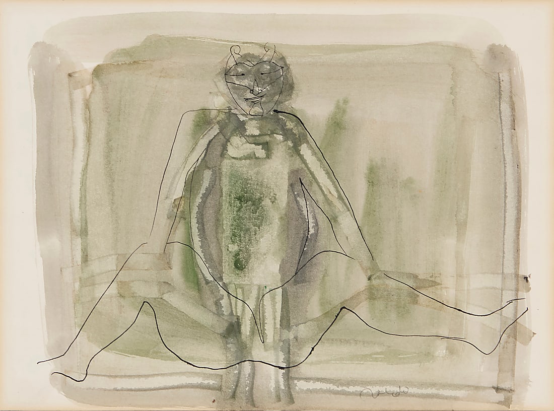 Francisco Toledo (1940-2019, Mexican), "Descanso": Francisco Toledo (1940-2019, Mexican) "Descanso" Watercolor and ink on paper Signed in pencil lower right: Toledo; titled by repute Sight: 7.75" H x 10.5" W Other Notes: Born in Juchitan, Oaxaca