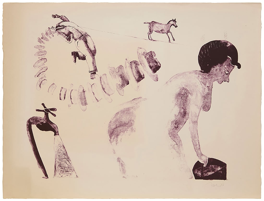Francisco Toledo (1940-2019, Mexican), Woman with hats: Francisco Toledo (1940-2019, Mexican) Woman with hats Lithograph on wove paper From the edition of unknown size and date Signed in pencil lower right: Toledo; inscribed in pencil "#16" verso Sheet: 20
