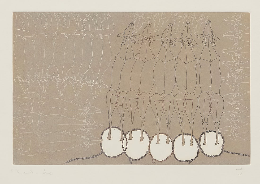 Francisco Toledo (1940-2019, Mexican), "Venados," one plate from the "Chilam Balam" portfolio, 1975 (1 of 7)