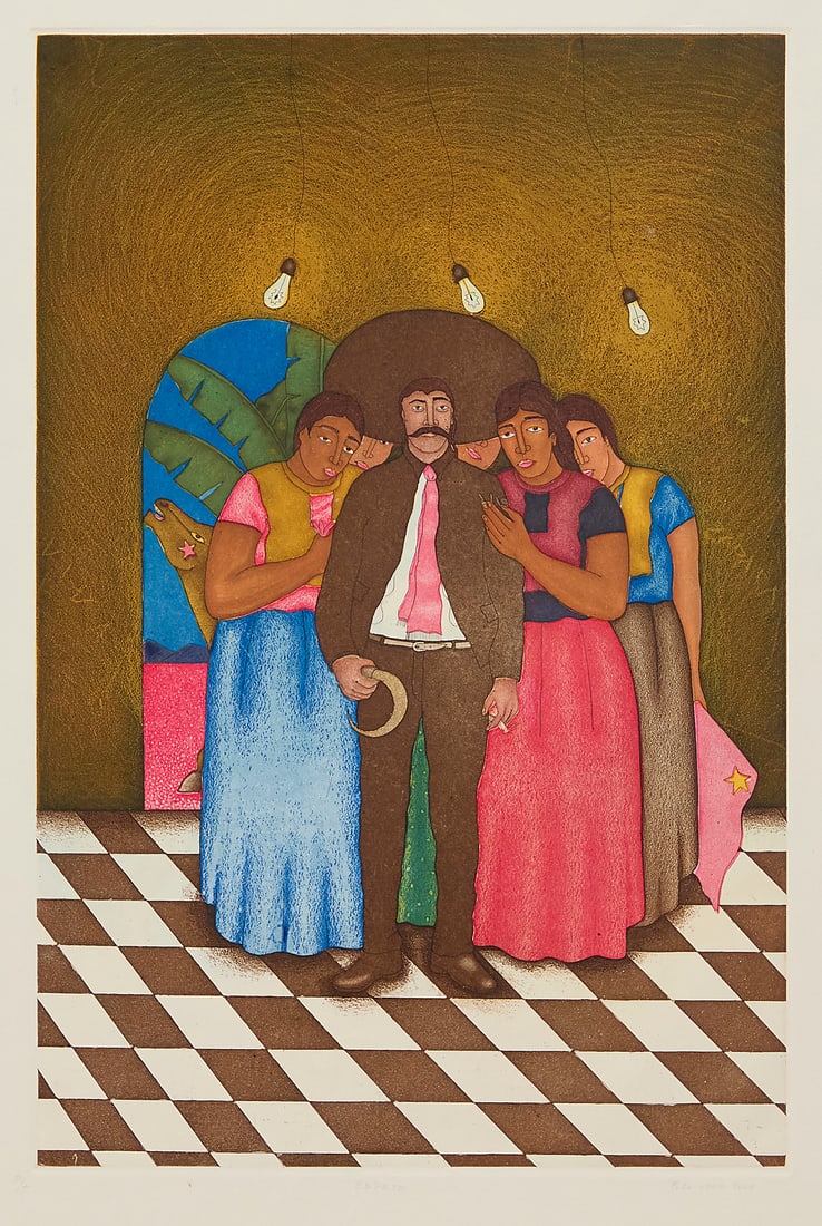 Fernando Olivera (b. 1962, Mexican), "Zapata," 2000: Fernando Olivera (b. 1962, Mexican) "Zapata," 2000 Etching and aquatint in colors on wove paper A workshop proof aside from the edition of 30 Signed, titled, dated, and inscribed "P/T" in pencil