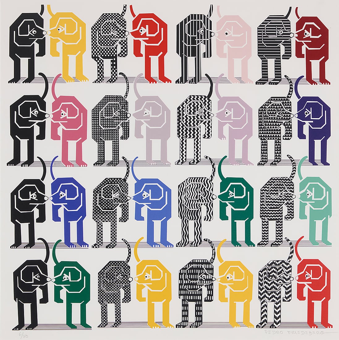 Pedro Friedeberg (1936-2026, Mexican), "Loteria Canina" ("Dog Lottery"): Pedro Friedeberg (1936-2026, Mexican) "Loteria Canina" ("Dog Lottery") Giclee in colors on paper in artist's frame Edition: 6/80 Signed and numbered in pencil in the lower margin: Pedro Friedeberg