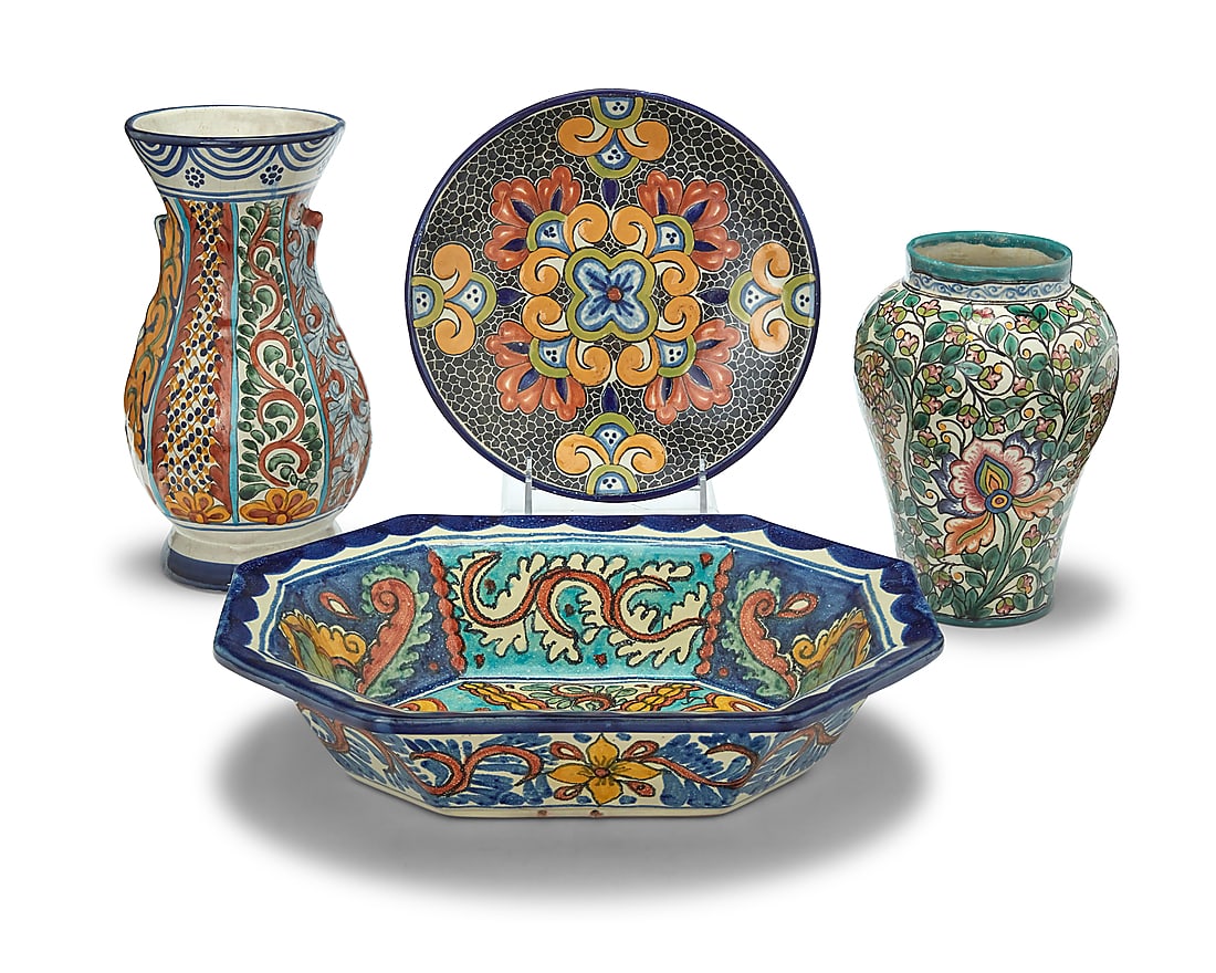 Four Mexican Talavera polychrome pottery vessels (1 of 6)
