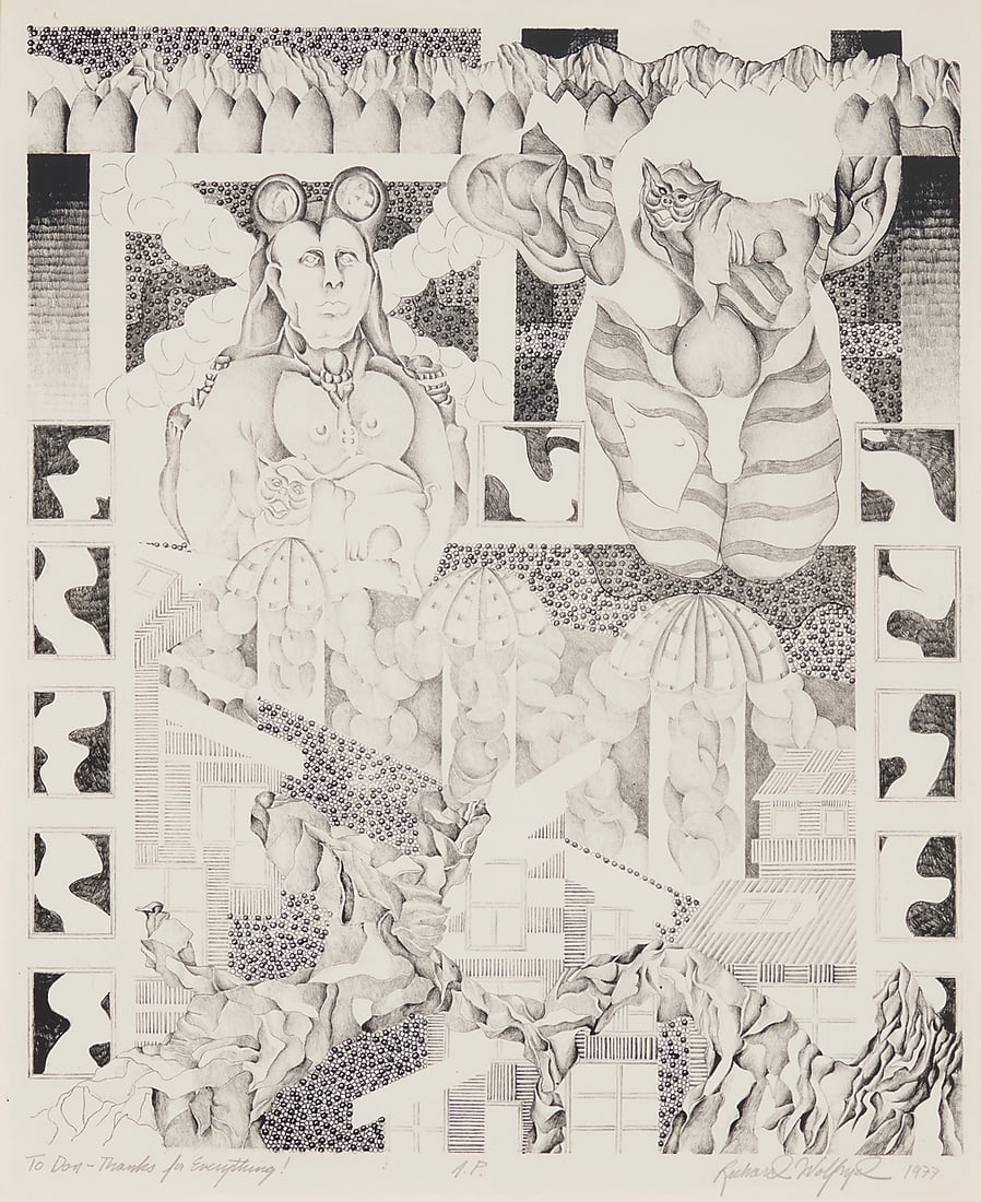 Rick Wolfryd (b. 1953), Surrealist composition with human and animal figures, 1977 (1 of 8)