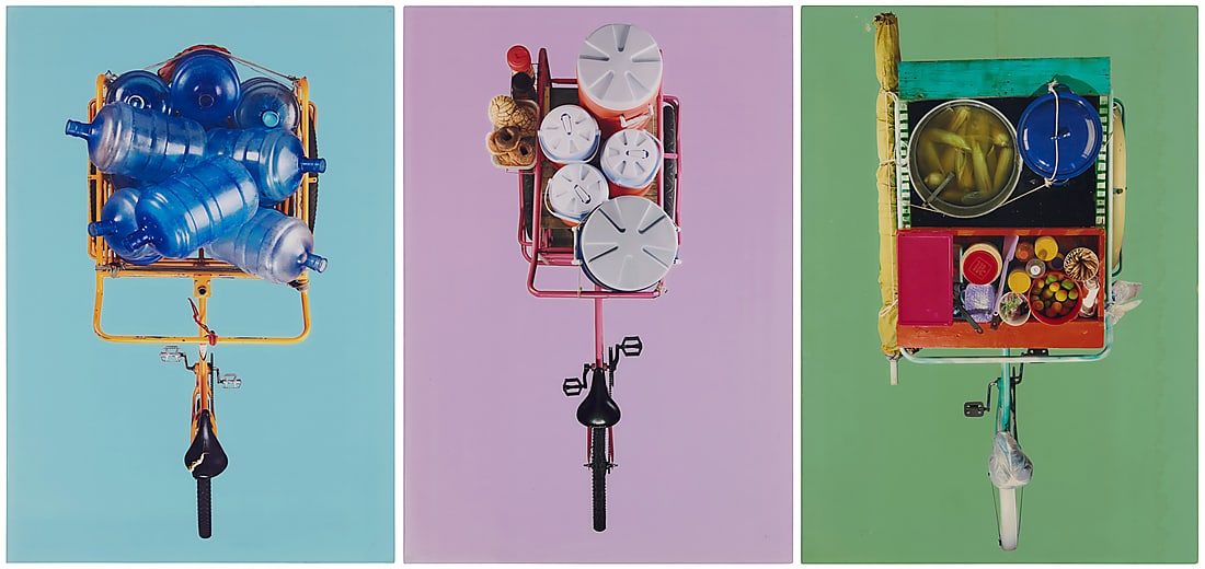Marcel Rius (20th Century, Mexican), "Oaxacan Tricycles" (Triptych), 2022: Marcel Rius (20th Century, Mexican) "Oaxacan Tricycles" (Triptych), 2022 Photographs mounted to panel and coated in acrylic resin From the edition of unknown size One signed, titled, and dated in ink 