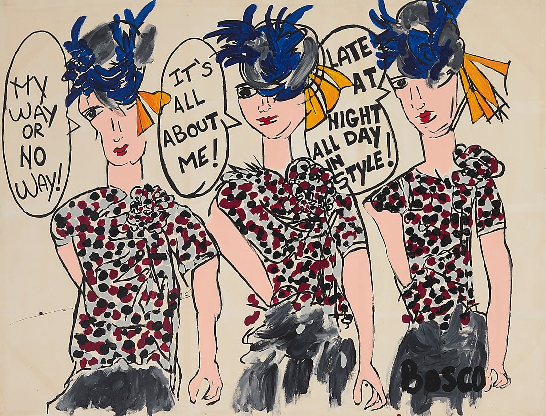 20th/21st Century Contemporary School: 20th/21st Century Contemporary School "Vogue 4" Acrylic on canvas Signed lower right: Bosco; signed again and titled verso 42" H x 54.5" W Provenance: Latino Art Museum, Pomona, CA