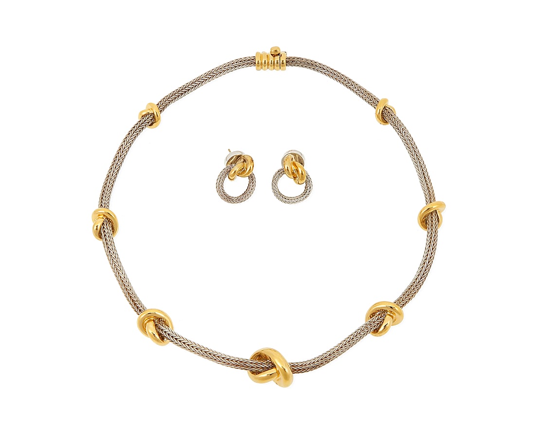 A set of Tane sterling silver and vermeil jewelry: A set of Tane sterling silver and vermeil jewelry Late 20th century Each stamped: Tane / ME 32 / MEX / 925; earrings further stamped: C32 Two works comprising a sterling silver rope chain choker neckl