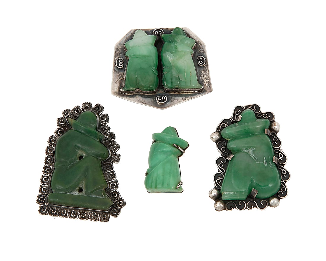 Four Mexican silver and hardstone brooches (1 of 2)