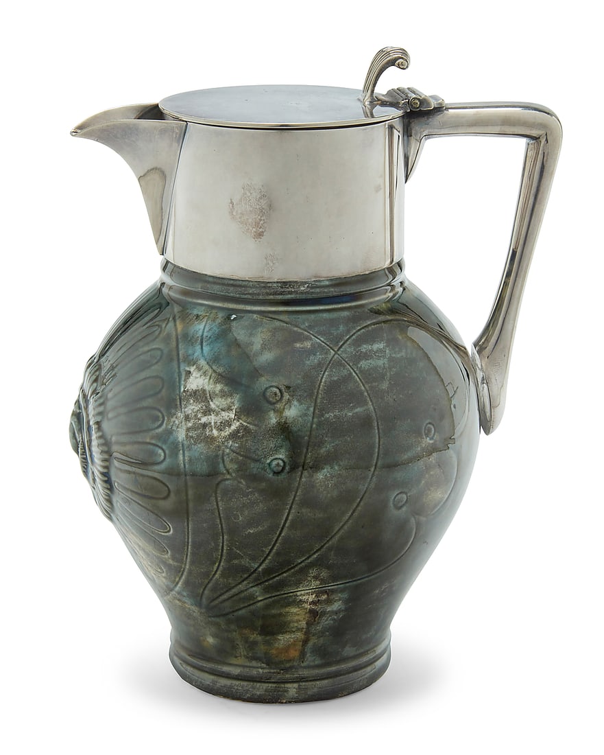 A Hukin & Heath electroplated silver and Wedgwood majolica pitcher Early 20th century, the mounts (1 of 7)