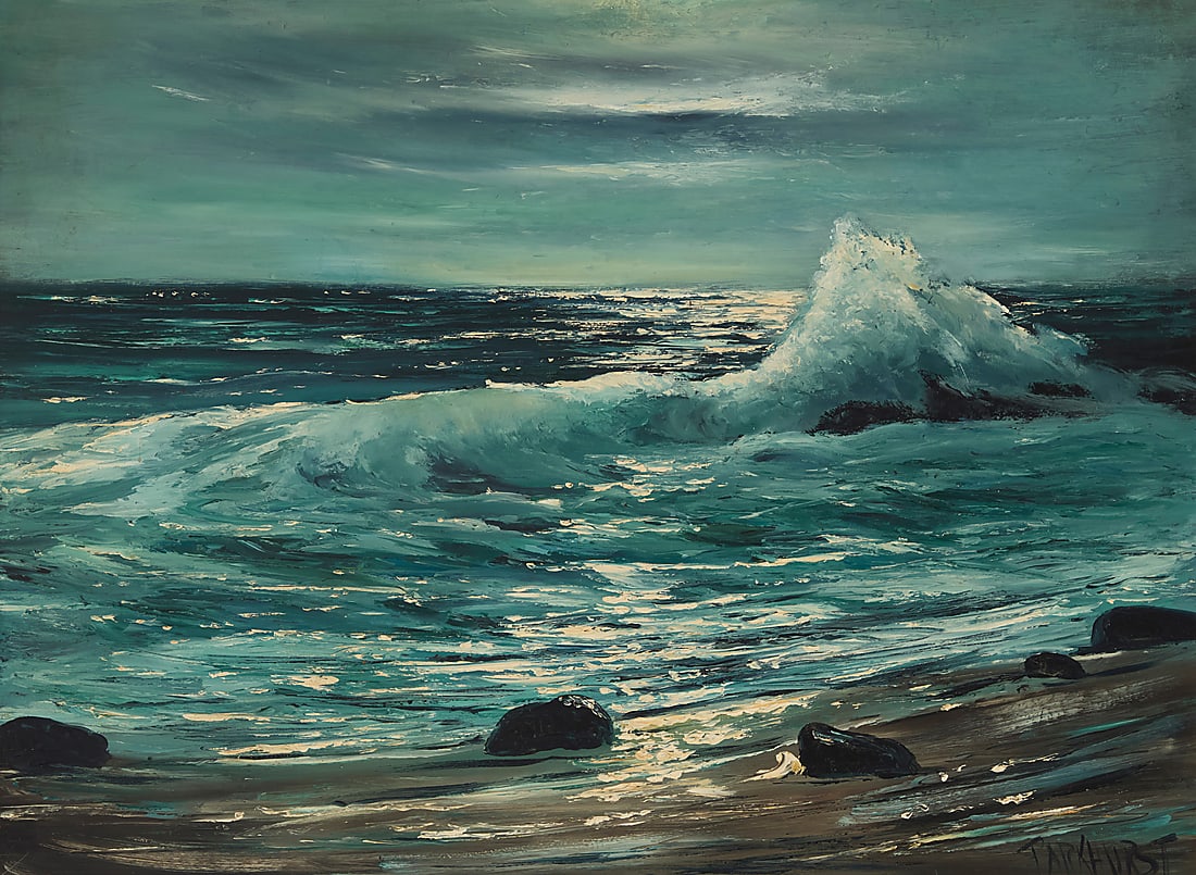 Violet Parkhurst (1921-2008) Sparkling ocean Oil on Masonite Signed lower right: Parkhurst 22 x: Violet Parkhurst (1921-2008) Sparkling ocean Oil on Masonite Signed lower right: Parkhurst 22 x 30in