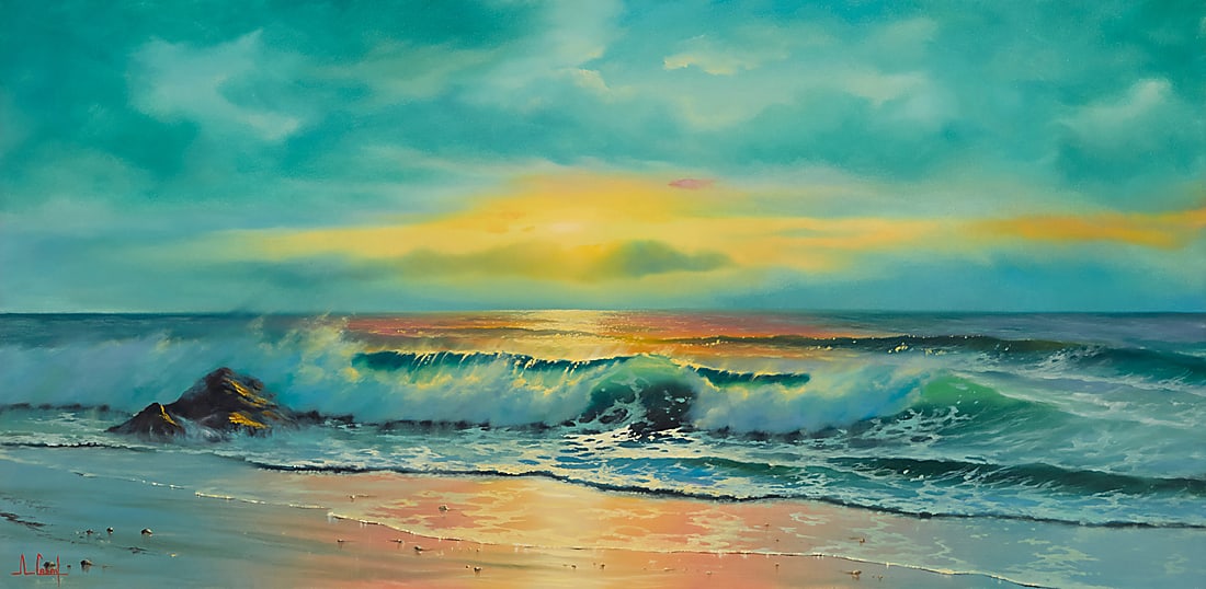 Anthony Casay (1942-2010) Sunset seascape Oil on canvas Signed lower left: A Casay 24 x 48in: Anthony Casay (1942-2010) Sunset seascape Oil on canvas Signed lower left: A Casay 24 x 48in Provenance: Estate, Montecito, CA