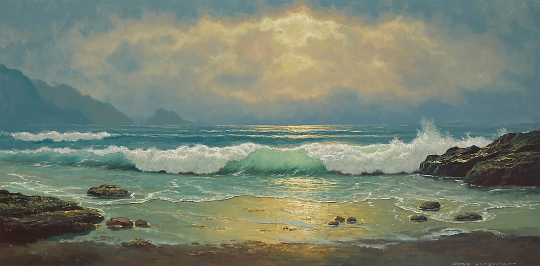 Anton Gutknecht (1907-1988) Crashing waves at dusk Oil on canvas Signed lower right: Anton (1 of 5)