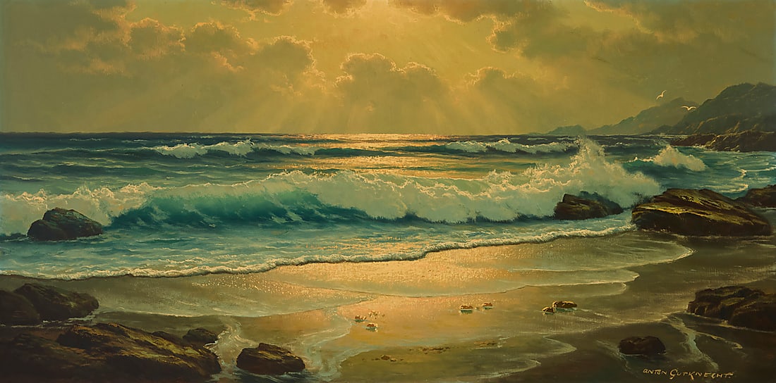 Anton Gutknecht (1907-1988) Coastal clouds with rays of light Oil on canvas Signed lower right: (1 of 5)