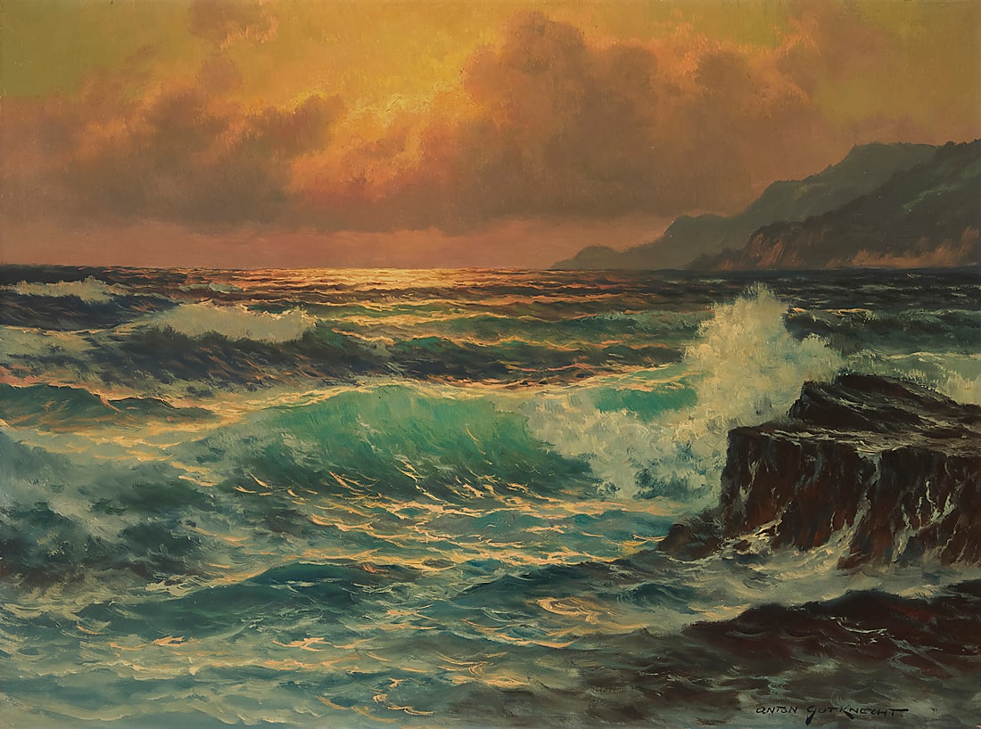 Anton Gutknecht (1907-1988) Seascape at sunset Oil on canvas Signed lower right: Anton Gutknecht (1 of 5)