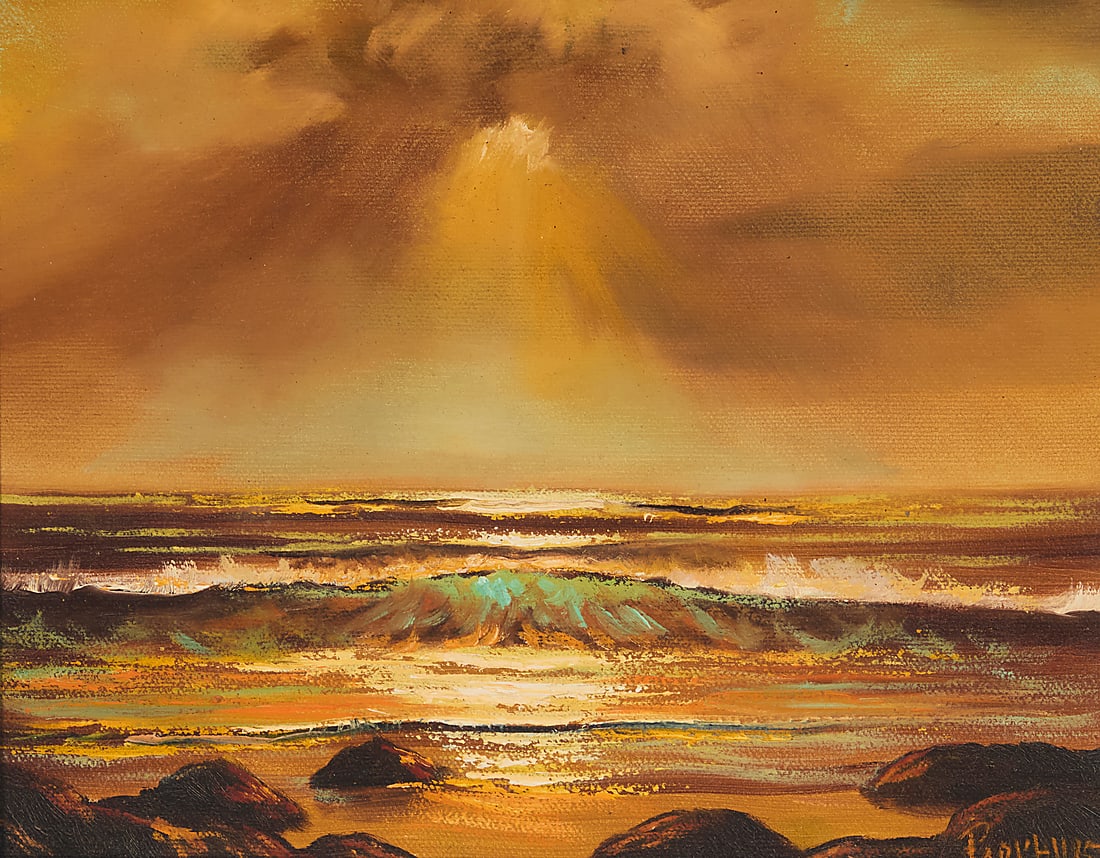 Violet Parkhurst (1921-2008) Seascape Oil on canvas Signed lower right: Parkhurst; inscribed in: Violet Parkhurst (1921-2008) Seascape Oil on canvas Signed lower right: Parkhurst; inscribed in ink "P.O.C. #341" on the stretcher, possibly in another hand, with the artist's copyright ink stamp, ver