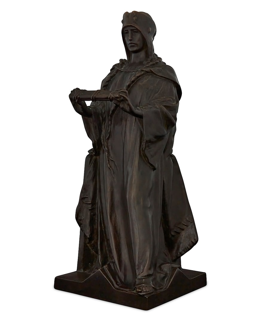 Attributed to Otomar Rábl (1881-1936), "Herzog Svatopluk": Attributed to Otomar Rábl (1881-1936) "Herzog Svatopluk" Patinated bronze Inscribed in relief verso: 1620 16.5" H x 7.5" W x 6.75" D Provenance: The Collection of Sybil Rosen and Robert Fisher