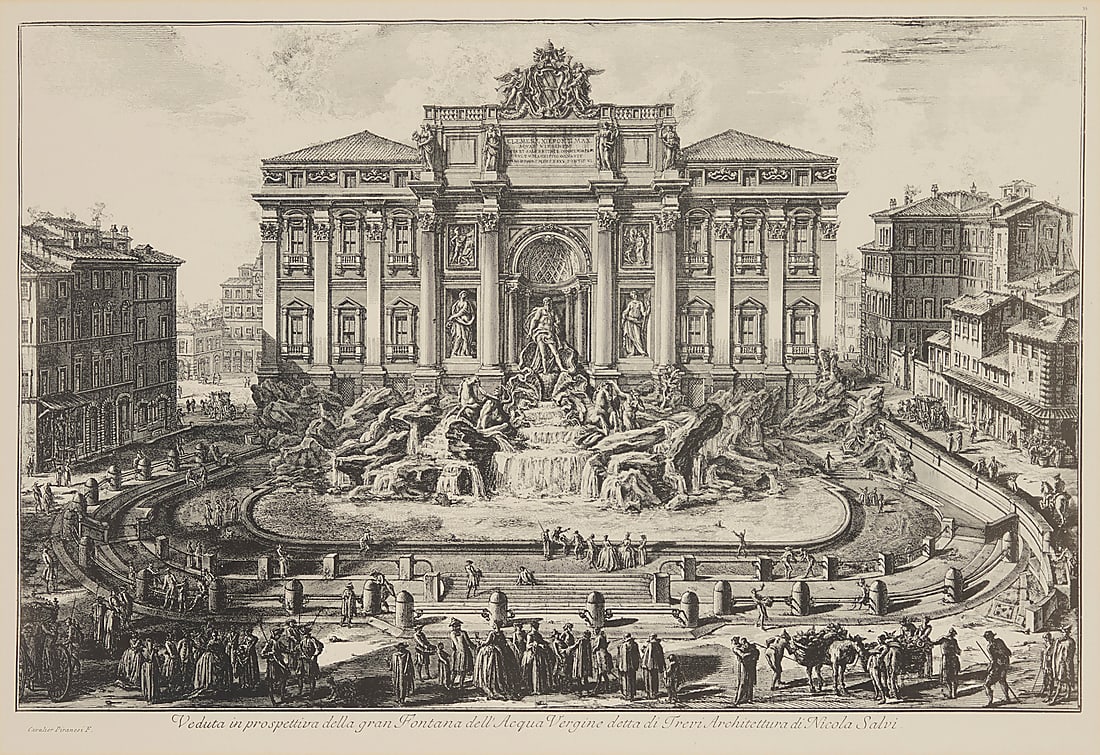 After Giovanni Battista Piranesi (1720-1778) "The Trevi Fountain in Rome" Reproduction print on (1 of 6)