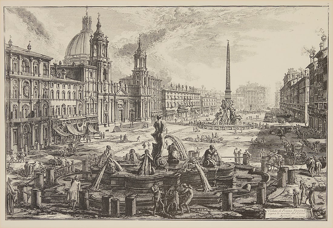 After Giovanni Battista Piranesi (1720-1778), "View of the Piazza Navona Above the Ruins of the Circ: After Giovanni Battista Piranesi (1720-1778) "View of the Piazza Navona Above the Ruins of the Circus of Domitian" (Veduta di Piazza Navona sopra le rovine del Circo Agonale), one plate from from the 