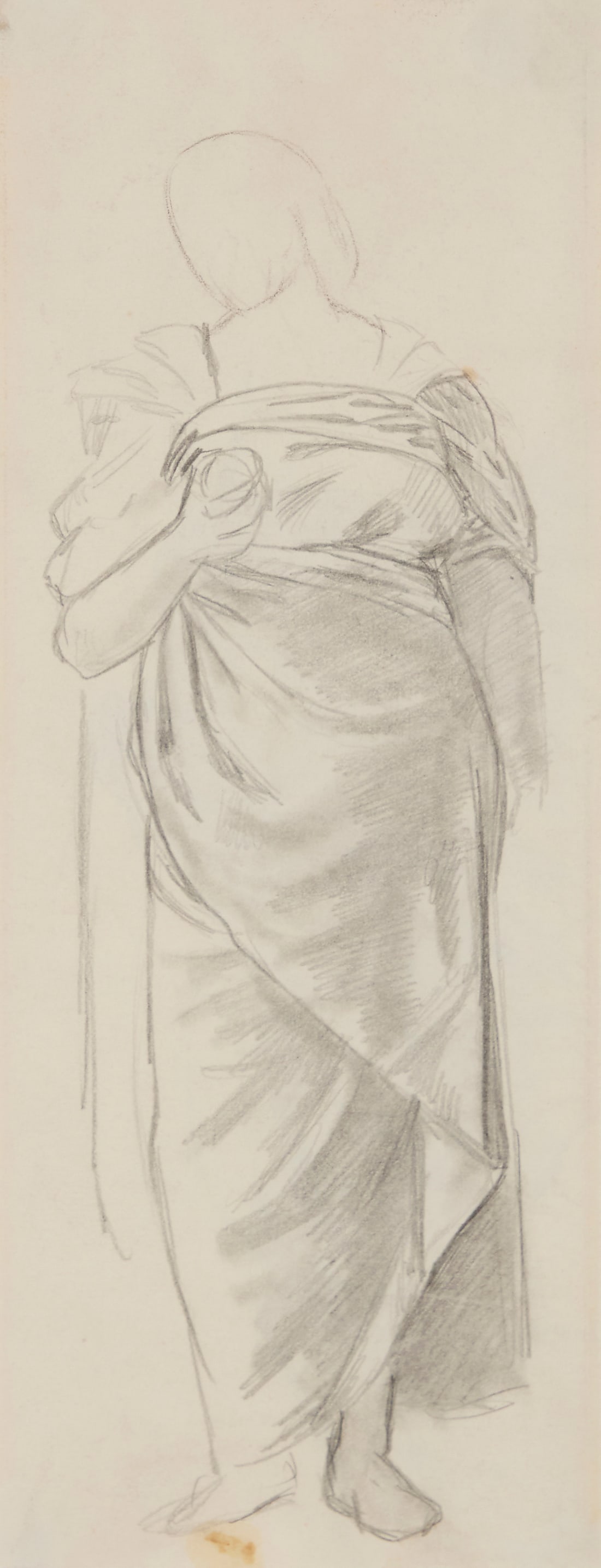Attributed to Frederick Leighton (1830-1896) Standing draped figure Pencil on paper Unsigned: Attributed to Frederick Leighton (1830-1896) Standing draped figure Pencil on paper Unsigned Sheet: 12 1/2 x 5 1/8in Other Notes: The verso of this sheet has an unsigned pencil drawing of anothe