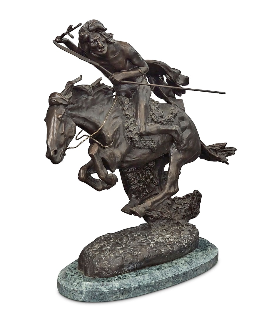 After Frederic Remington (1861-1909) "The Cheyenne," modeled 1901 Patinated bronze on marble (1 of 5)