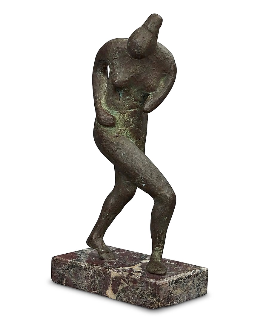 20th Century Figural School Woman In Stride Patinated bronze on marble plinth Unmarked Bronze: (1 of 5)