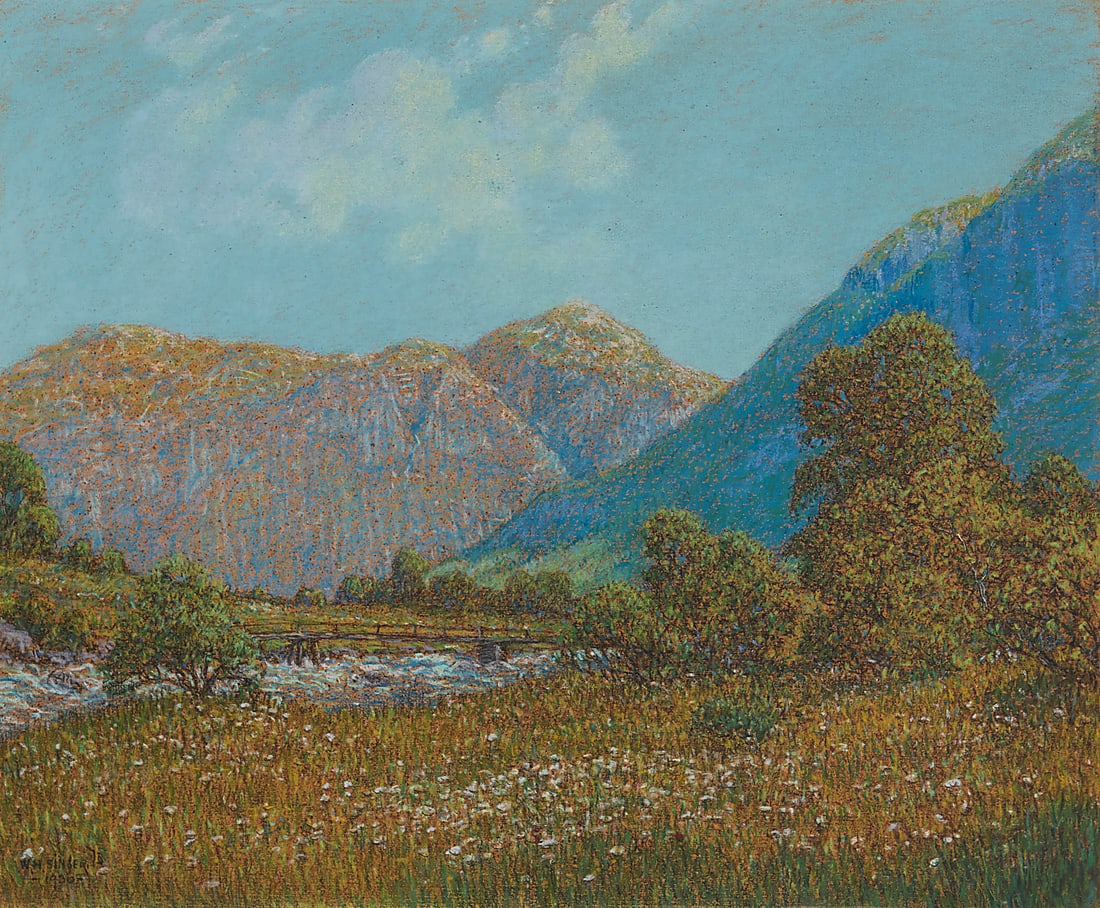 William Henry Singer Jr. (1868-1943), "By the River," 1900: William Henry Singer Jr. (1868-1943) "By the River," 1900 Pastel on paper laid to board Signed and dated lower left: W.H. Singer Jr. / -1900-; titled on a gallery label affixed to the frame's verso Si