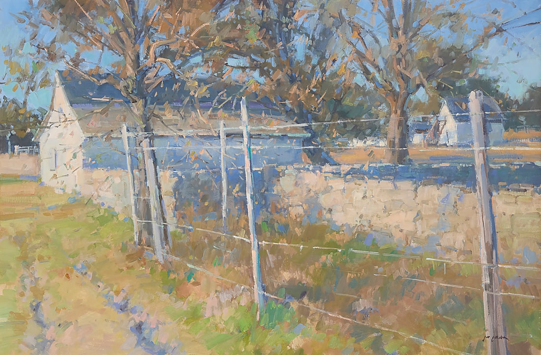 Jill Carver (b. 1968) "Hill Country Barn" Oil on canvas Signed lower right: Jill Carver; signed: Jill Carver (b. 1968) "Hill Country Barn" Oil on canvas Signed lower right: Jill Carver; signed "Jill Carver ©" and titled on the stretcher 24 x 36in