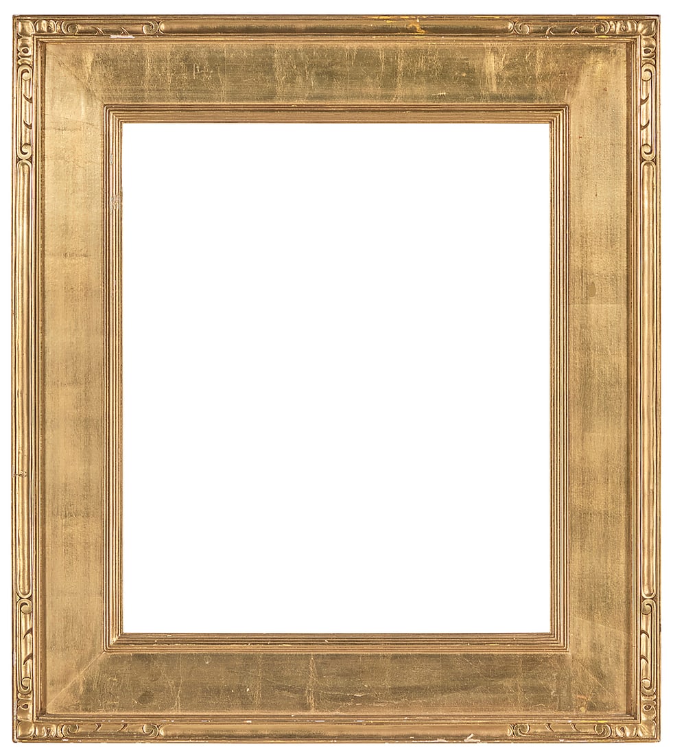 A carved giltwood frame With scroll accents at corners Rabbet: 24 x 20in; Exterior: 34 x 29.7 x (1 of 3)