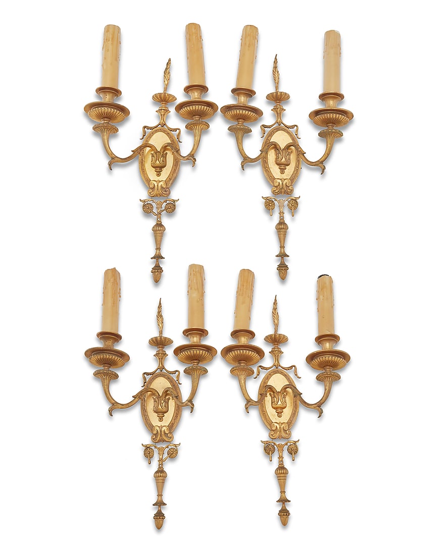 A set of four Louis XVI style gilt bronze sconces Early 20th century With faux candle fixtures, (1 of 5)