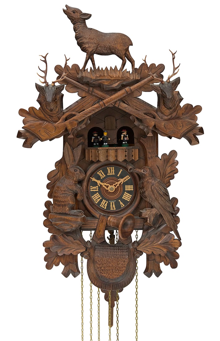A Black Forest musical cuckoo clock Late 20th century With applied label numbered: 3883; movement (1 of 9)