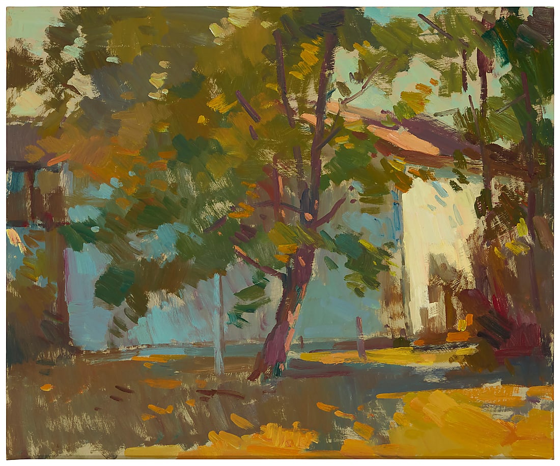 Sergei Bongart (1918-1985) Shaded barn Oil on panel Unsigned 20 x 24in Provenance: The Estate: Sergei Bongart (1918-1985) Shaded barn Oil on panel Unsigned 20 x 24in Provenance: The Estate of Sergei Bongart