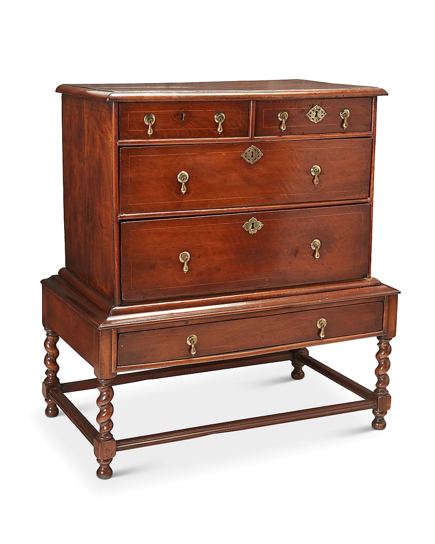 A William & Mary style walnut chest on stand 20th century The chest with inlaid accents and four (1 of 10)