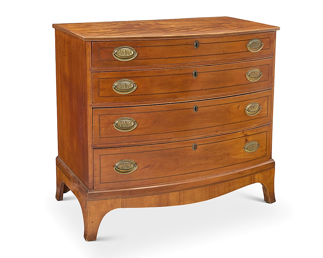 A Federal style chest of four drawers 20th century Each drawer with brass locking mechanism and (1 of 12)