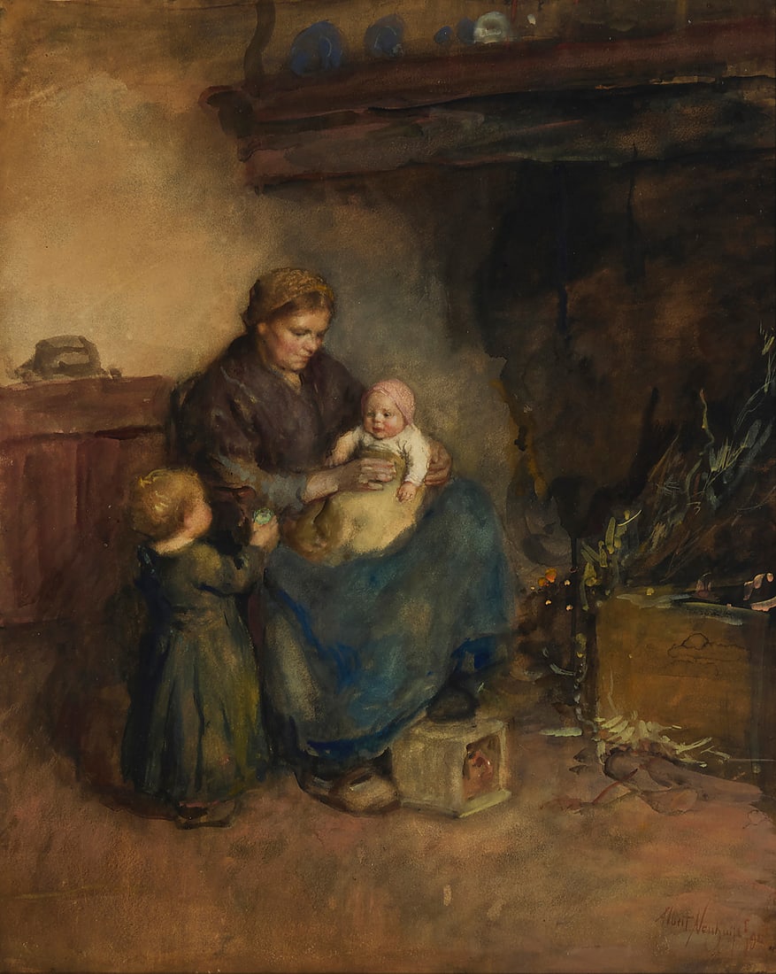 Albertus Neuhuys (1844-1914) Mother and children in an interior, 1892 Watercolor and pastel on (1 of 6)