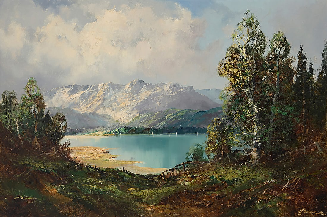 Ingfried Paul Henze (1925-1913), "Dachstein": Ingfried Paul Henze (1925-1913) "Dachstein" Oil on canvas Signed lower right: Henze; signed again, titled, and inscribed "München," all verso 24 x 36in