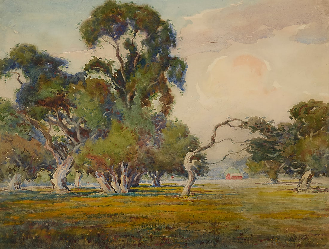 Harry Victor Law (1868-1941) A Landscape with Eucalyptus Trees Watercolor on paper Signed lower (1 of 5)